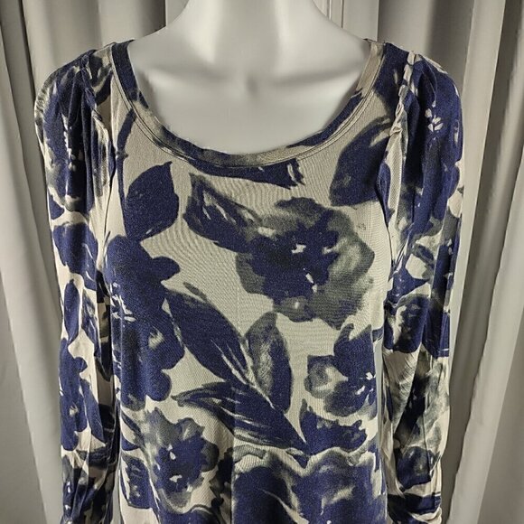 Simply Vera Womens Ivory Blue Floral Long Sleeve Casual Knit Top Size Large - Picture 2 of 11
